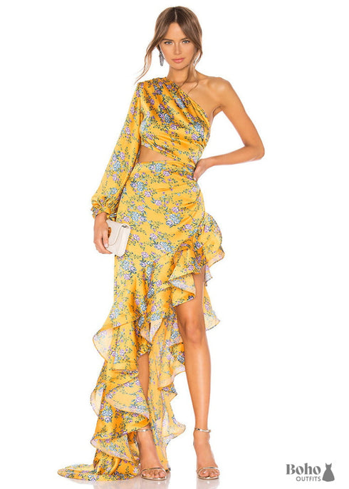 Lrregular Ruffle Floral Dress